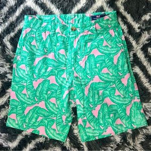 Vineyard Vines Men's Stretch Banana Leaf Print Chino Shorts Green 28 EUC